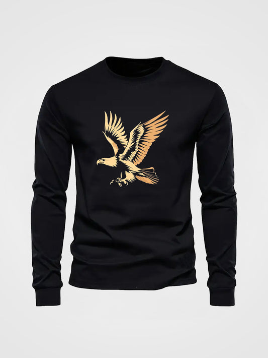 Eagle Cartoon Print Tee Shirt, Tees for Men, Casual Long Sleeve T-shirt for Autumn and