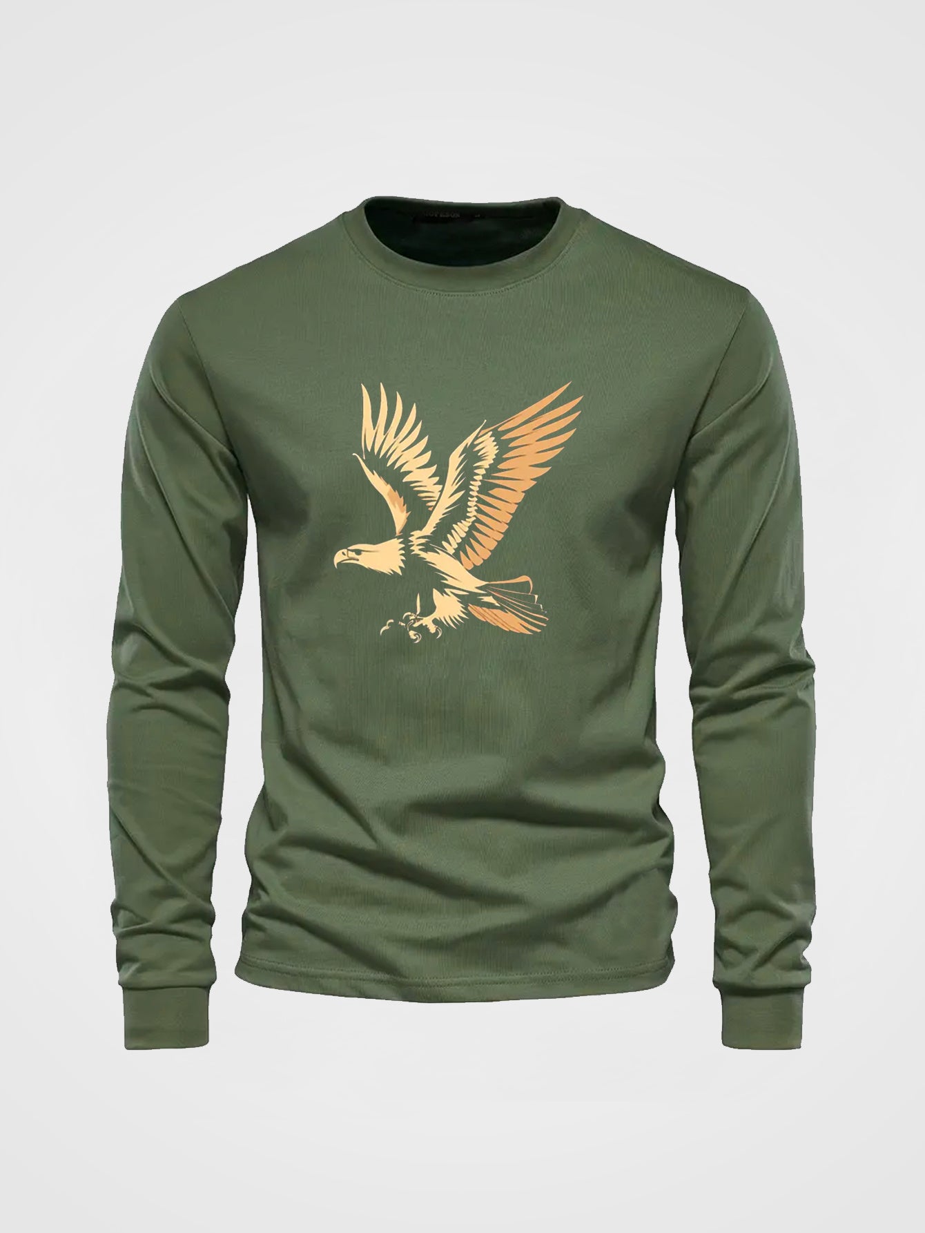 Eagle Cartoon Print Tee Shirt, Tees for Men, Casual Long Sleeve T-shirt for Autumn and