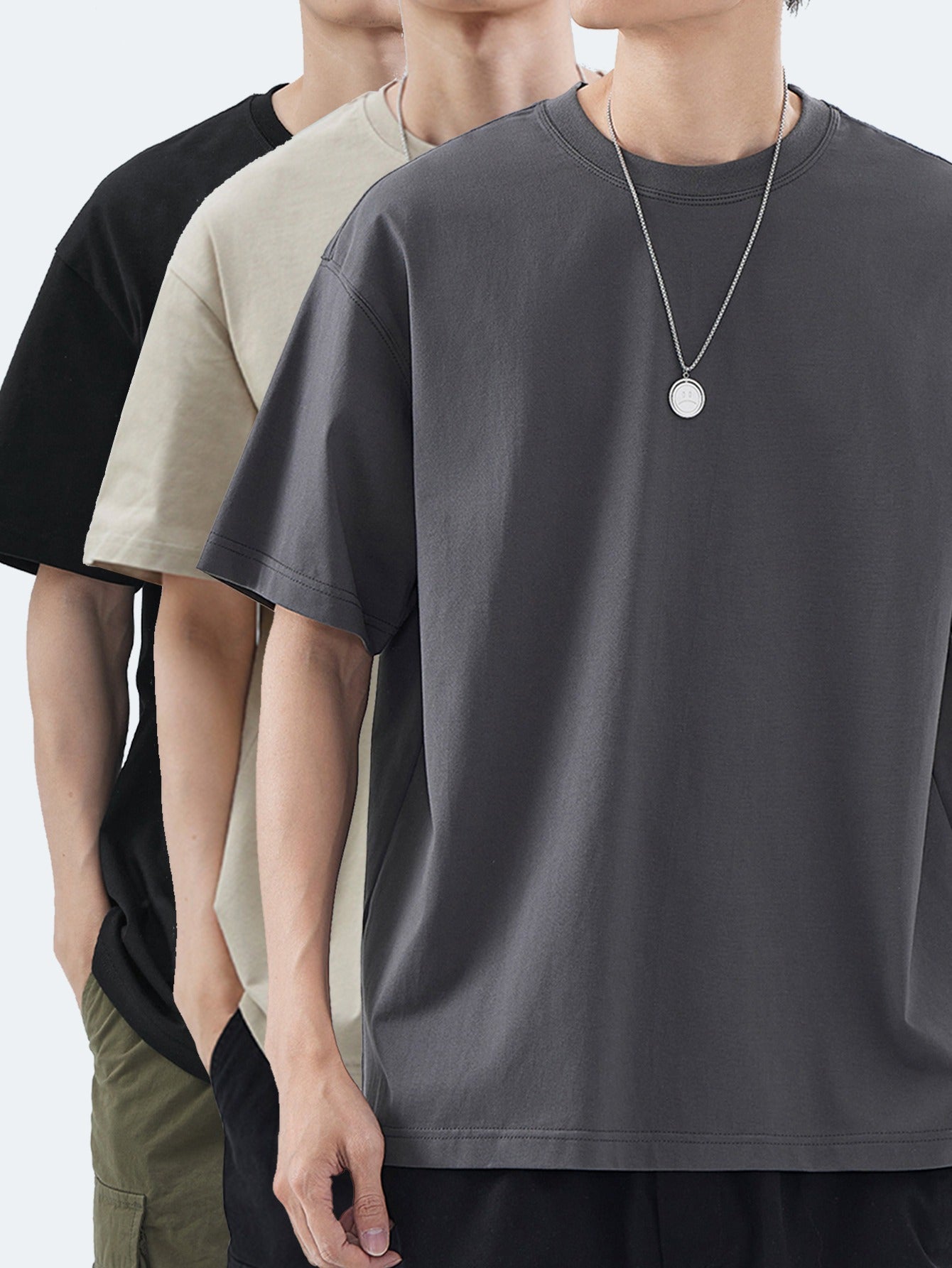 3pcs Men'S Heavyweight 100% T-Shirts - Summer Casual Short Sleeve Round Neck Tees with Geometric Pattern, Breathable & Durable, Regular Fit for Casual Attire, T Shirts, Comfortable Clothing, Minimalist Design, Soft Texture Sh