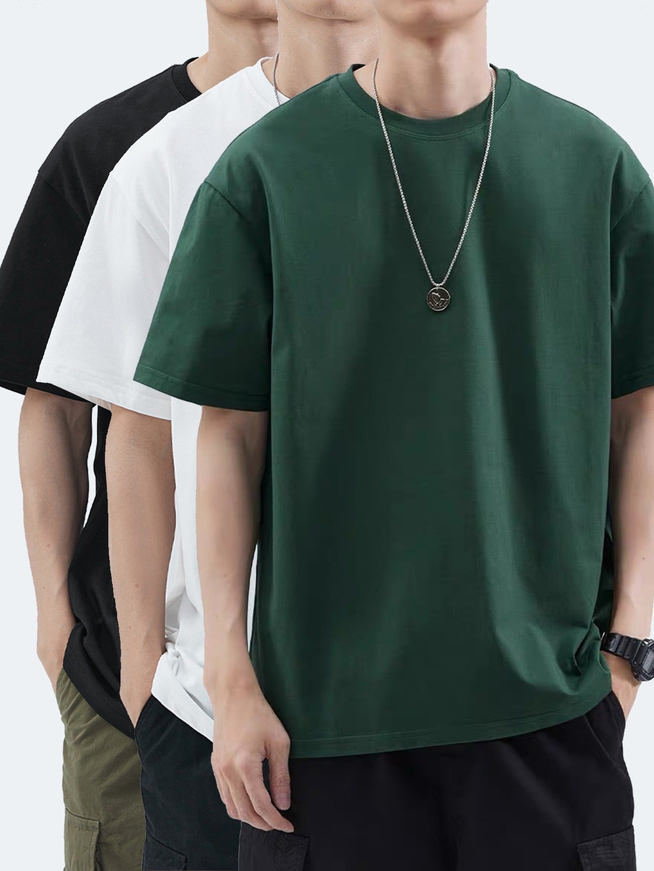 3pcs Men'S Heavyweight 100% T-Shirts - Summer Casual Short Sleeve Round Neck Tees with Geometric Pattern, Breathable & Durable, Regular Fit for Casual Attire, T Shirts, Comfortable Clothing, Minimalist Design, Soft Texture Sh