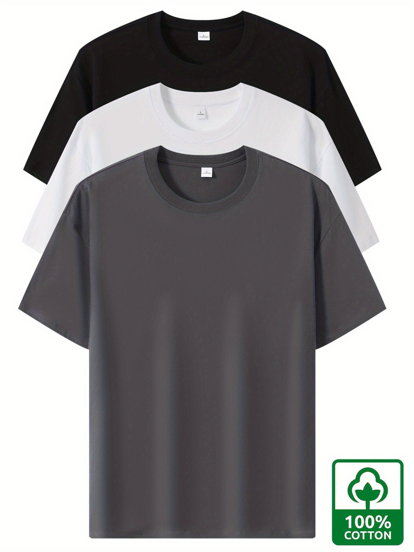 3pcs Men'S Heavyweight 100% T-Shirts - Summer Casual Short Sleeve Round Neck Tees with Geometric Pattern, Breathable & Durable, Regular Fit for Casual Attire, T Shirts, Comfortable Clothing, Minimalist Design, Soft Texture Sh