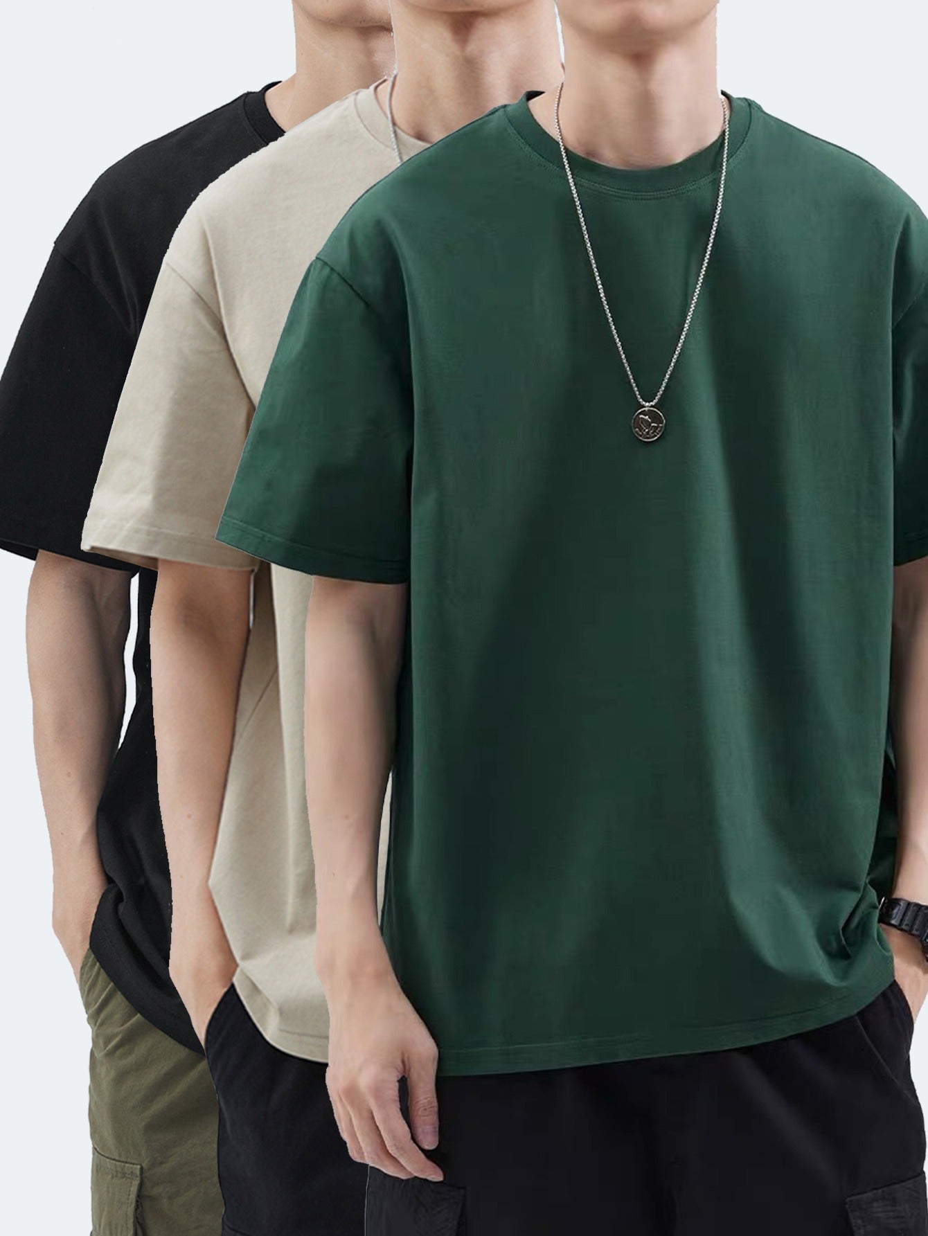 3pcs Men'S Heavyweight 100% T-Shirts - Summer Casual Short Sleeve Round Neck Tees with Geometric Pattern, Breathable & Durable, Regular Fit for Casual Attire, T Shirts, Comfortable Clothing, Minimalist Design, Soft Texture Sh