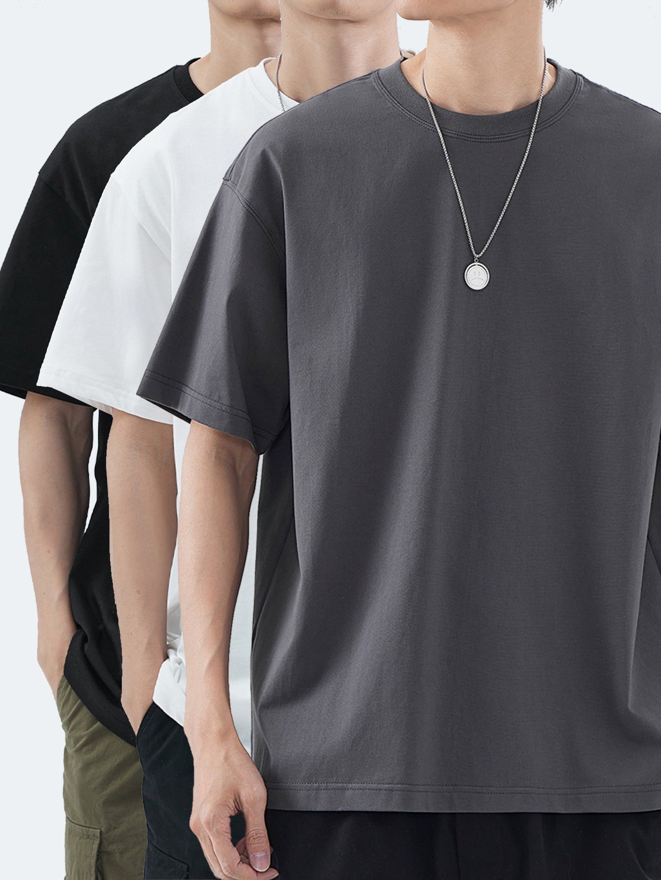 3pcs Men'S Heavyweight 100% T-Shirts - Summer Casual Short Sleeve Round Neck Tees with Geometric Pattern, Breathable & Durable, Regular Fit for Casual Attire, T Shirts, Comfortable Clothing, Minimalist Design, Soft Texture Sh