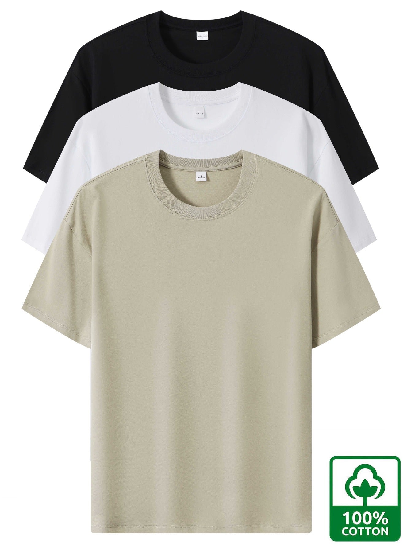 3pcs Men'S Heavyweight 100% T-Shirts - Summer Casual Short Sleeve Round Neck Tees with Geometric Pattern, Breathable & Durable, Regular Fit for Casual Attire, T Shirts, Comfortable Clothing, Minimalist Design, Soft Texture Sh