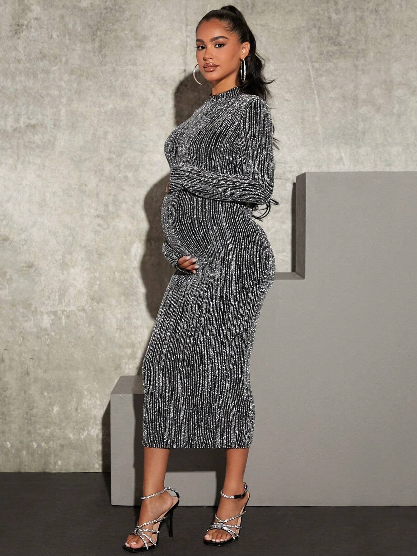 Spring Long Dress for Pregnant Women, a Stylish Black Bodycon Dress Suitable for Casual And Comfortable Wear, Perfect for Nightclubs And Parties.