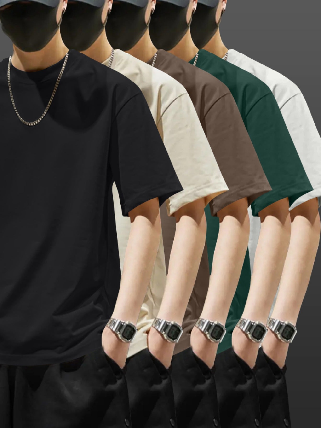 5pcs Pack Men's Heavyweight 100% Cotton T-Shirts - Casual Round Neck Short Sleeve Tees Suitable for Casual Attire, Gym, Office & Social Events - Pack Discount, Machine Washable Basic Wardrobe Staple (No Price Display Limitati