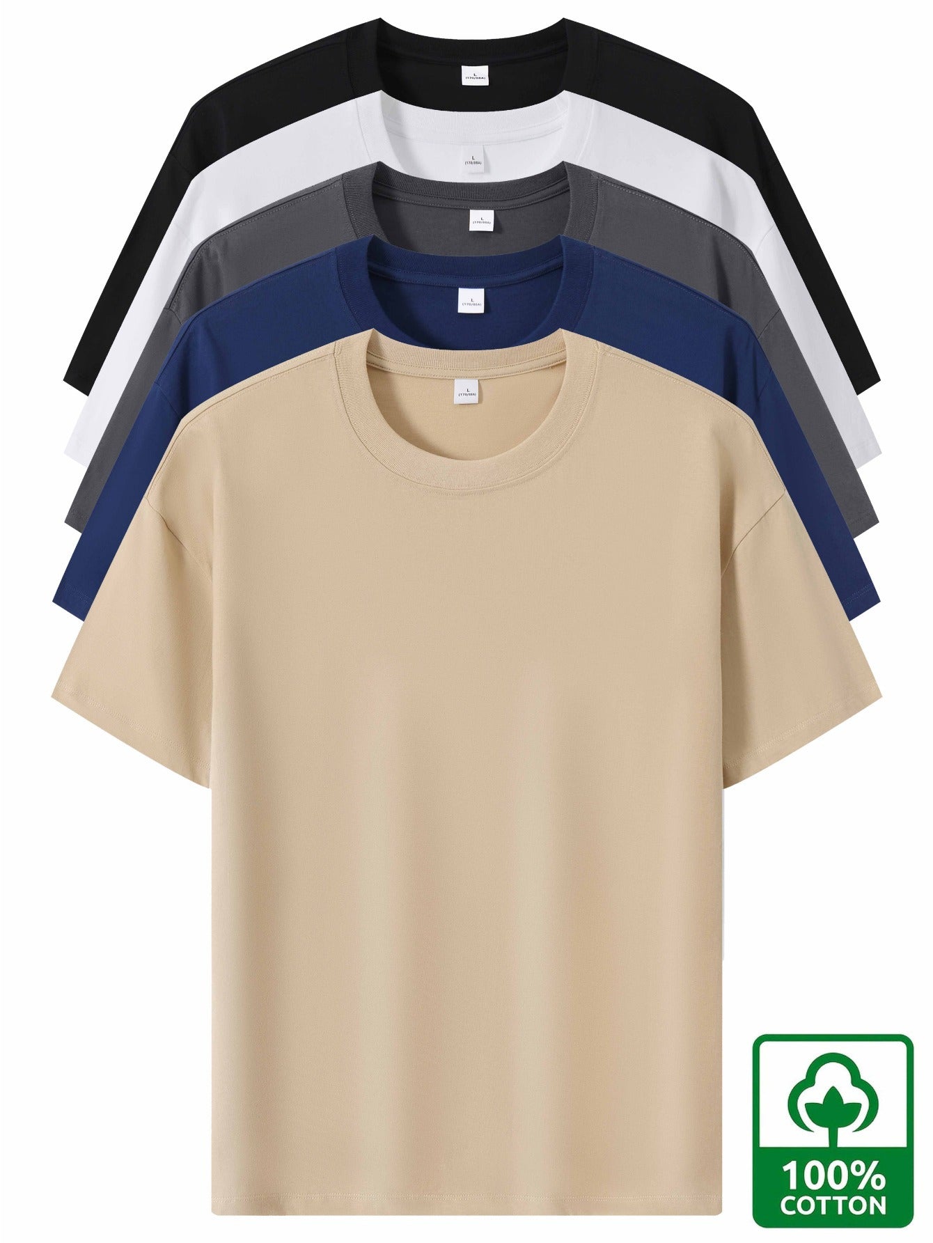 5pcs Pack Men's Heavyweight 100% Cotton T-Shirts - Casual Round Neck Short Sleeve Tees Suitable for Casual Attire, Gym, Office & Social Events - Pack Discount, Machine Washable Basic Wardrobe Staple (No Price Display Limitati