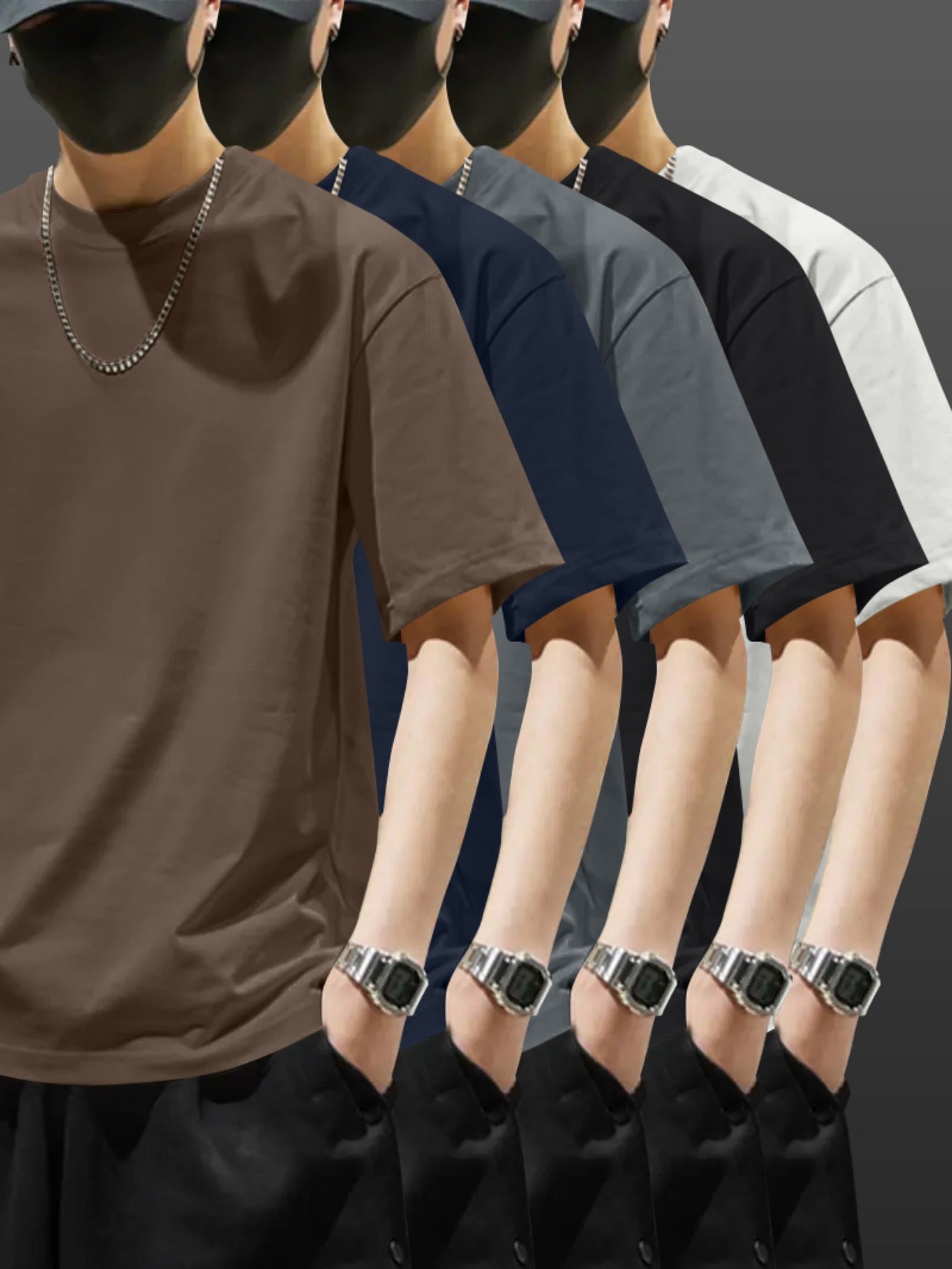 5pcs Pack Men's Heavyweight 100% Cotton T-Shirts - Casual Round Neck Short Sleeve Tees Suitable for Casual Attire, Gym, Office & Social Events - Pack Discount, Machine Washable Basic Wardrobe Staple (No Price Display Limitati