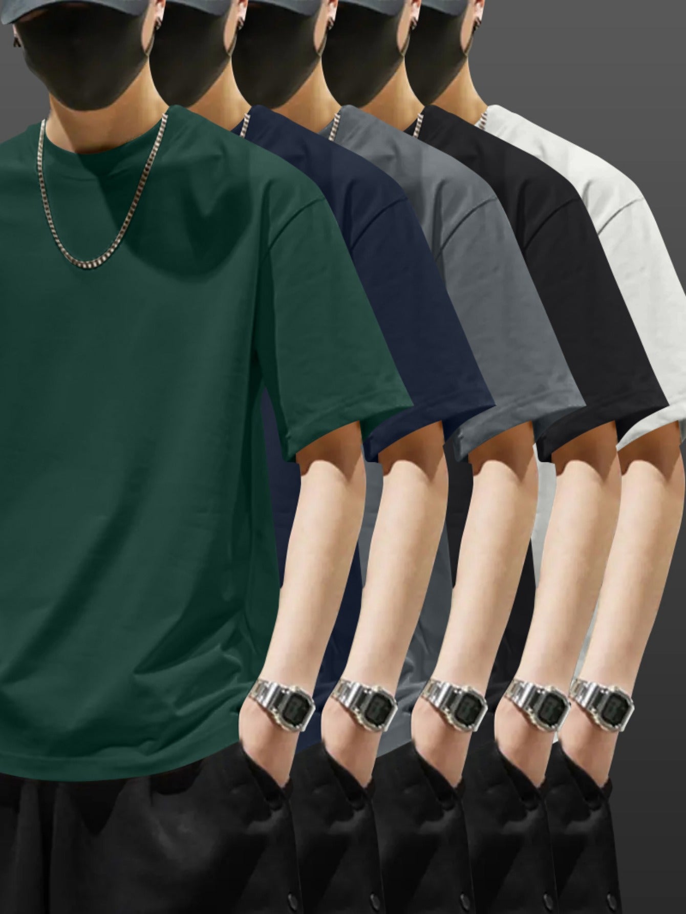 5pcs Pack Men's Heavyweight 100% Cotton T-Shirts - Casual Round Neck Short Sleeve Tees Suitable for Casual Attire, Gym, Office & Social Events - Pack Discount, Machine Washable Basic Wardrobe Staple (No Price Display Limitati