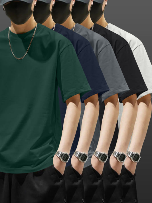 5pcs Pack Men's Heavyweight 100% Cotton T-Shirts - Casual Round Neck Short Sleeve Tees Suitable for Casual Attire, Gym, Office & Social Events - Pack Discount, Machine Washable Basic Wardrobe Staple (No Price Display Limitati