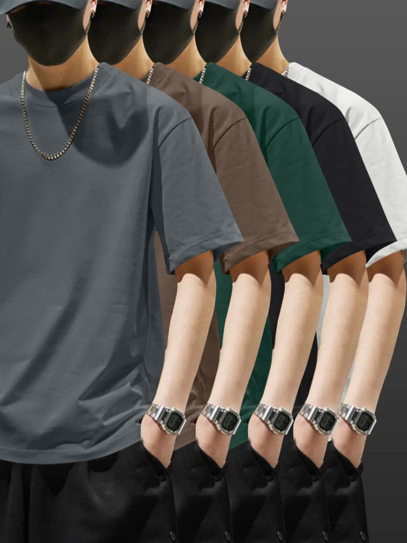 5pcs Pack Men's Heavyweight 100% Cotton T-Shirts - Casual Round Neck Short Sleeve Tees Suitable for Casual Attire, Gym, Office & Social Events - Pack Discount, Machine Washable Basic Wardrobe Staple (No Price Display Limitati