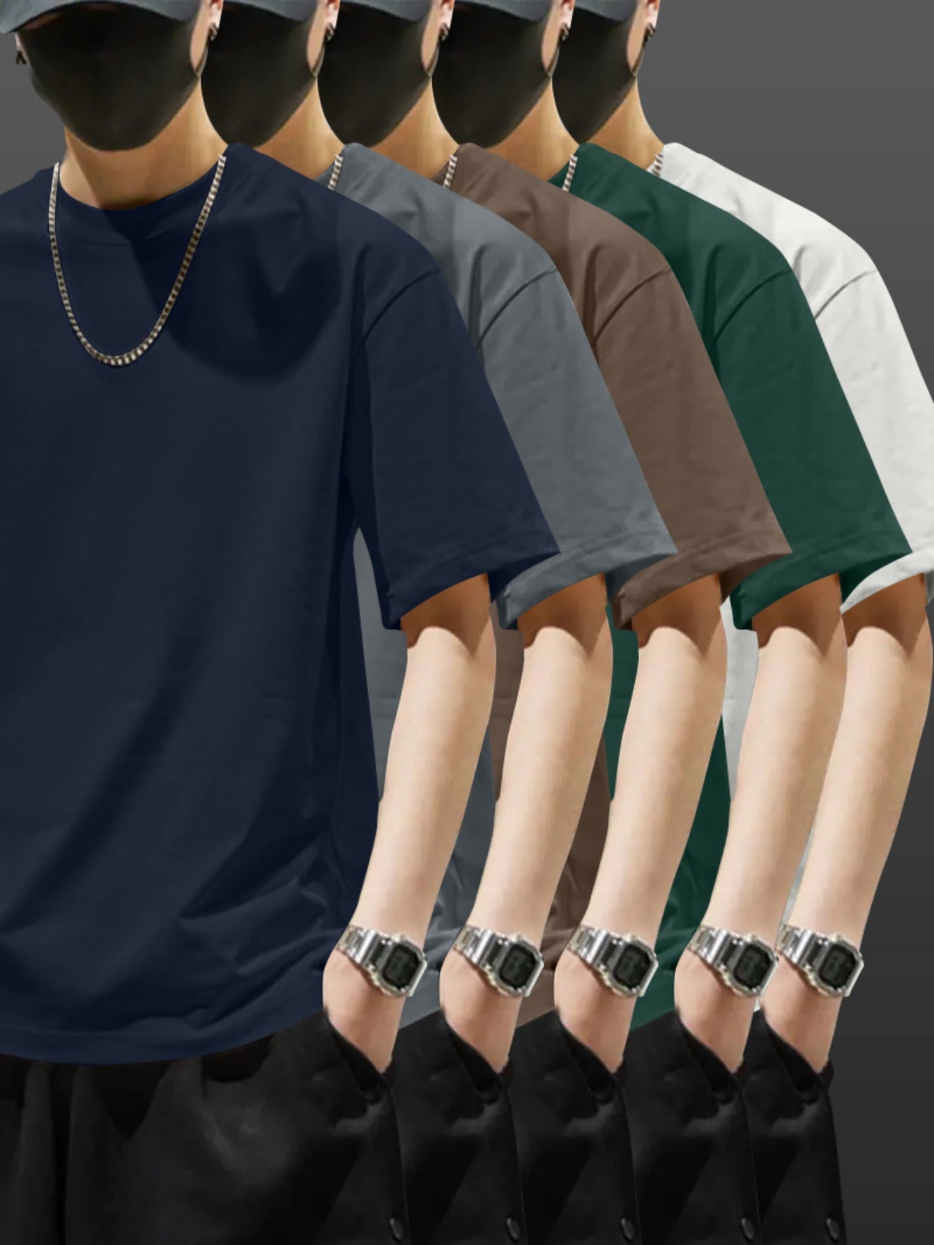 5pcs Pack Men's Heavyweight 100% Cotton T-Shirts - Casual Round Neck Short Sleeve Tees Suitable for Casual Attire, Gym, Office & Social Events - Pack Discount, Machine Washable Basic Wardrobe Staple (No Price Display Limitati