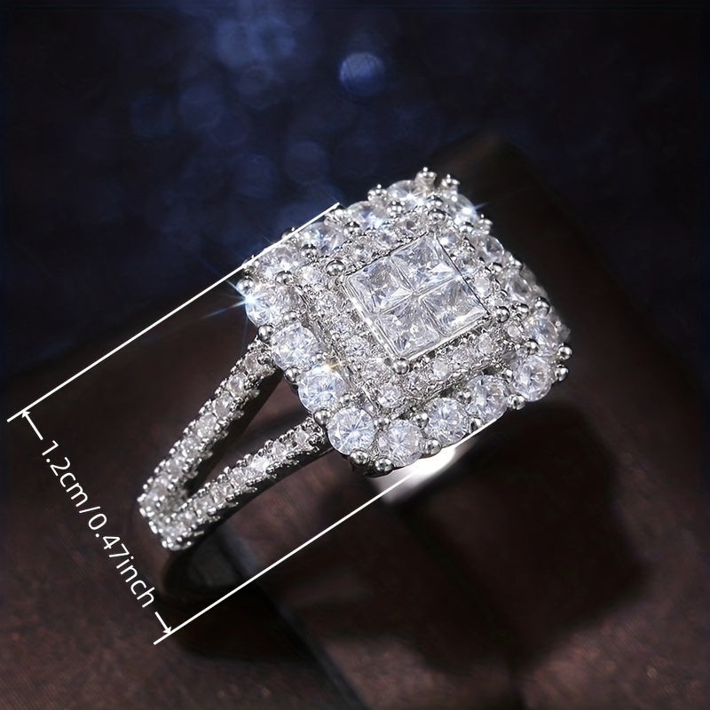 Delicate Square Shiny White Cubic Zirconia Women's Wedding Ring Jewelry Birthday Valentine's Day Gift Brilliant Engagement Ring Set Women's Full Cubic Zirconia Luxury Engagement Ring Girlfriend Love Gift Fashion Jewelry