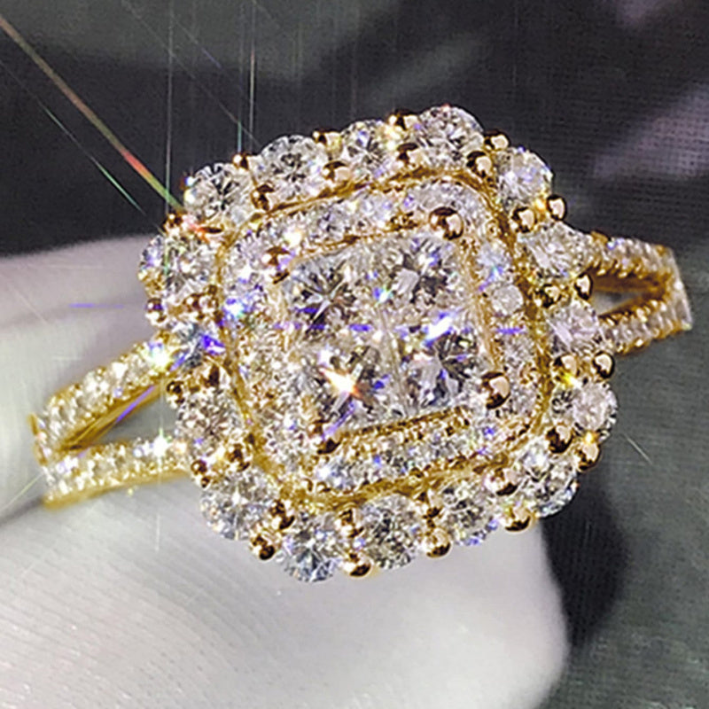 Delicate Square Shiny White Cubic Zirconia Women's Wedding Ring Jewelry Birthday Valentine's Day Gift Brilliant Engagement Ring Set Women's Full Cubic Zirconia Luxury Engagement Ring Girlfriend Love Gift Fashion Jewelry