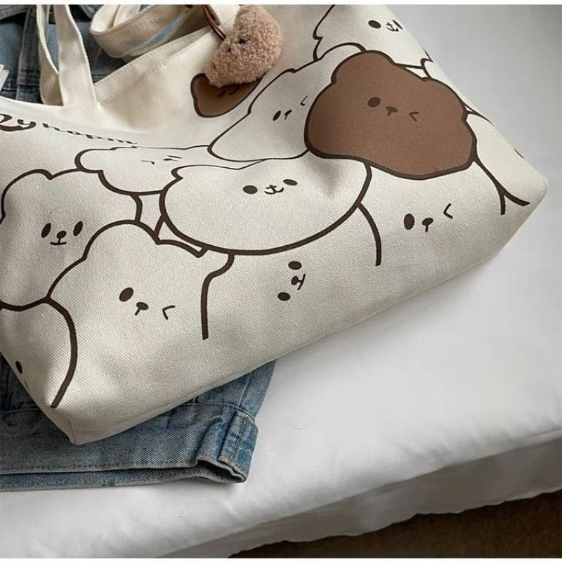 Sac École Femme à Motif Ours – Sac à Épaule Unique, Grande Capacité, Pendentif Tête d’Ours, Polyvalent et Mignon