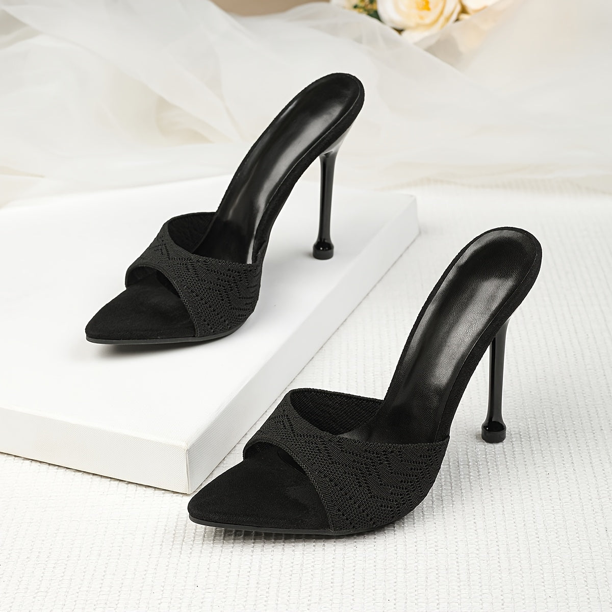 Mules Élégantes à Talons Aiguilles pour Femme – Bout Ouvert, Talons Ultra-Hauts, Tige en Microfibre, Semelle Antidérapante en Caoutchouc, Parfaites pour Mariages, Soirées, Bureau et Événements Extérieurs – Sandales de Soirée