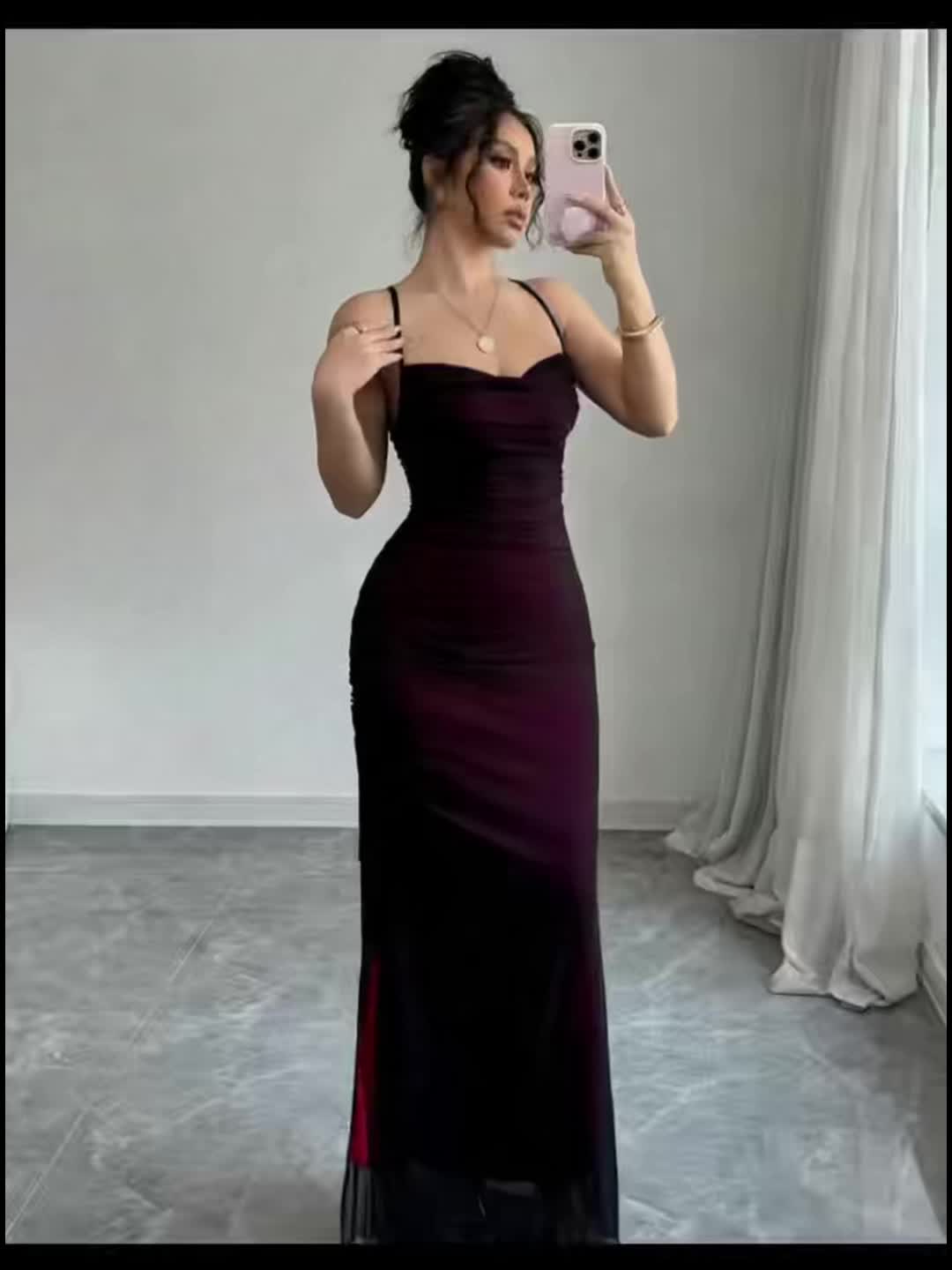 Women's Mesh Panel Cross-Back Long Dress