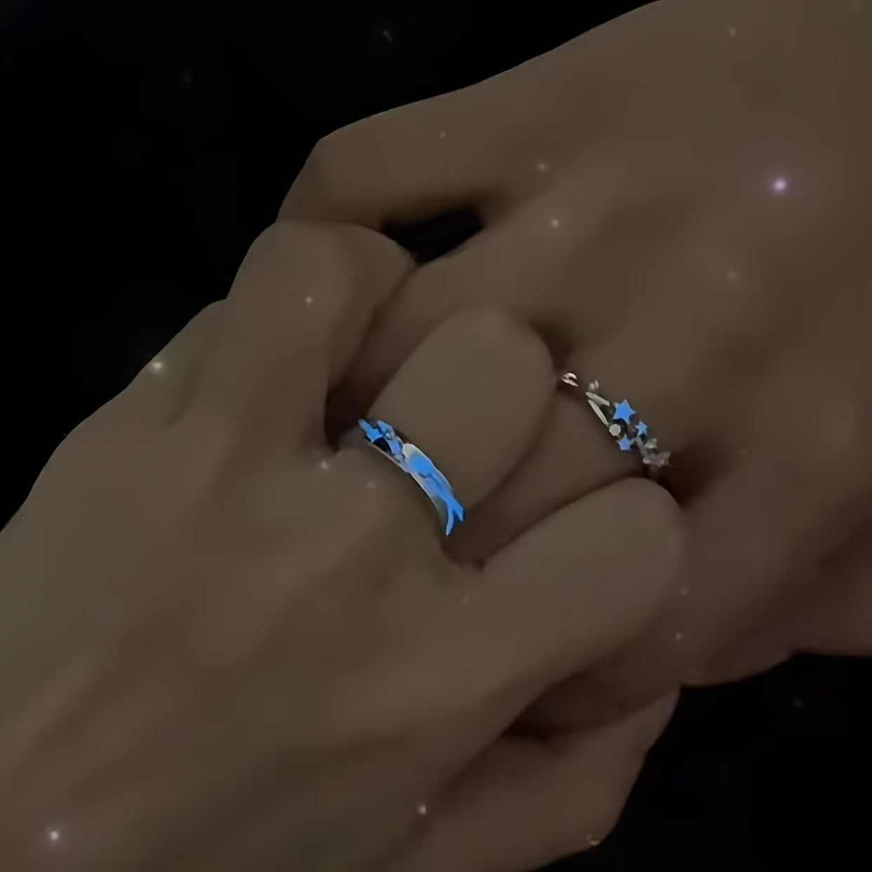 2pcs Women's Fashion Open Ring, Cross-border New Starry Night Couple Luminous Pair Rings, Niche Design High-end Dark Fluorescent Rhinestone Ring, Adjustable Activity Couple Style for Men and Women, Gift for Eld, Gift for Rama