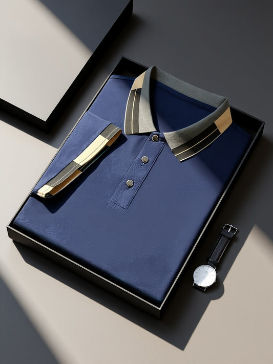 Men's New Color-Block Shirt, Jacquard Collar Design, Button Details, Lightweight Soft Fabric, Breathable Outdoor Casual Business Shirt, Essential for Daily Casual Wear