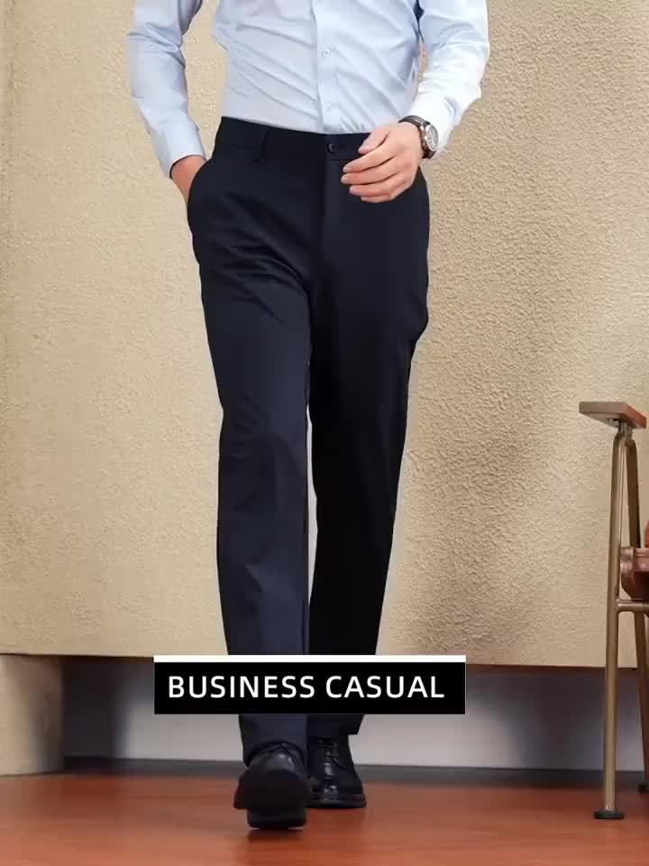 Pantalon homme anti‑froissement avec motif abeille – Pantalon formel et casual toutes saisons, tissu très extensible, fermeture zippée, emblème abeille doré, coupe mi‑haute ample, idéal bureau, golf, mariages (pas de nettoyage à sec)