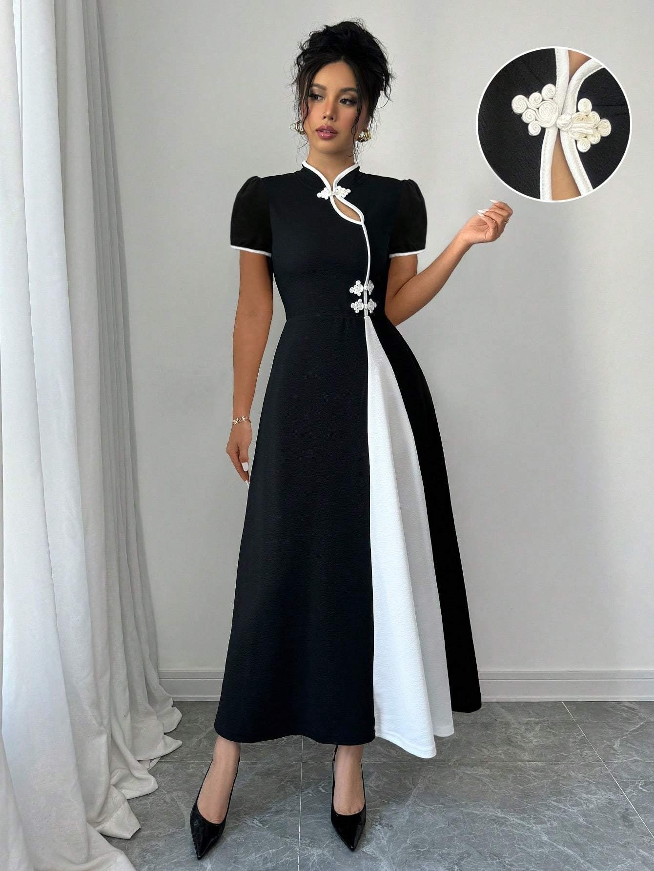 Robe Chinoise Grande Taille Élégante – Col Montant, Fermeture Boutons sur le Devant, Idéale Mariages, Événements Culturels et Tenues Quotidiennes, Costume Traditionnel Chinois pour Femme