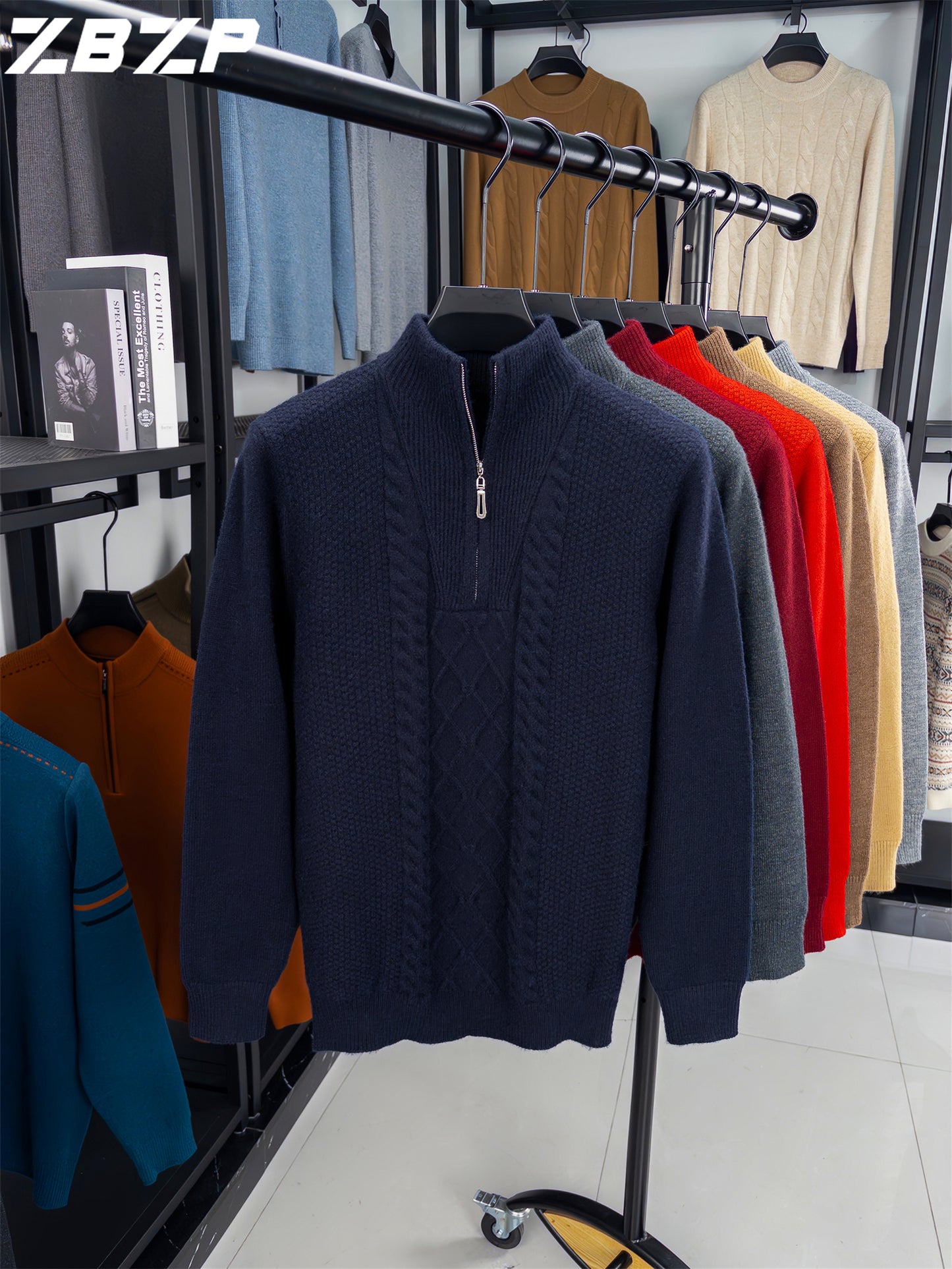 Men'S Thickened Warm Half-Zip Knitted Sweater | Casual Solid Color Stand Collar Sweater for Fall/Winter