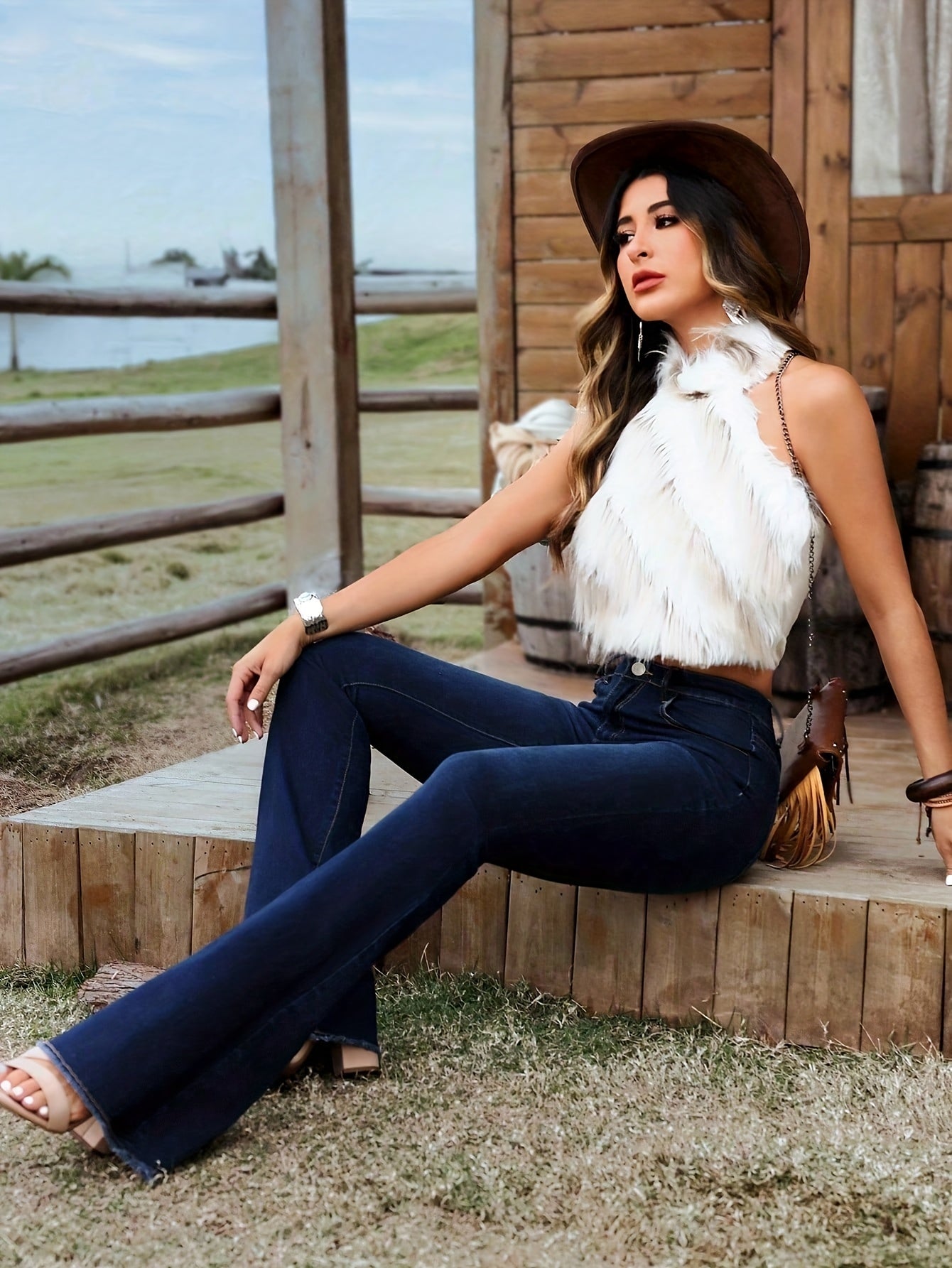 Jeans Femme Slim Évasé Extensible Non Transparent Bouton Bleu Élégant Toute Saison Polyvalent