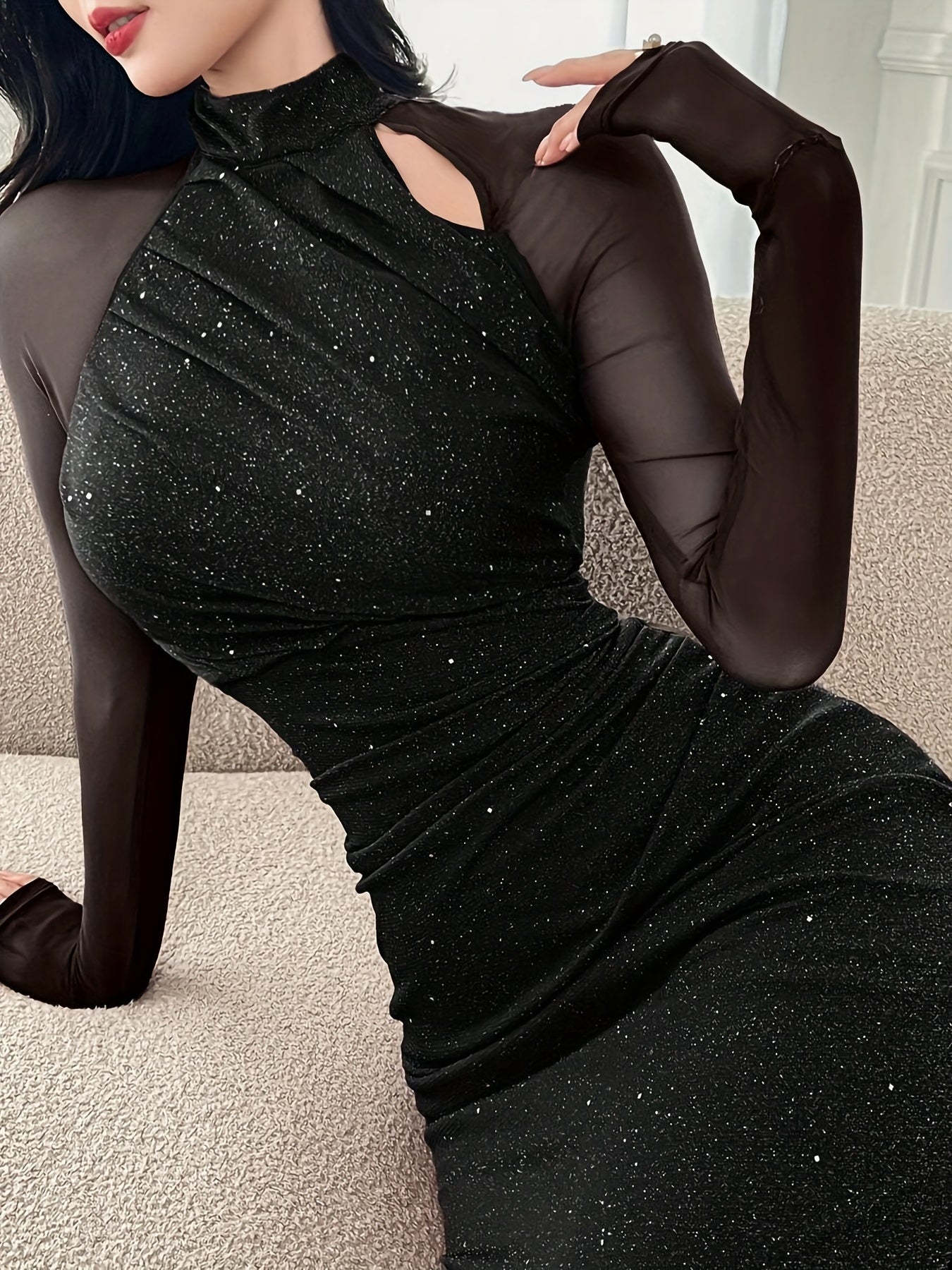 An Elegant Silver-Pressed Long Dress for Women, Perfect for Parties And Date Night Gowns