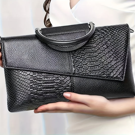 Sac à Main Élégant Femme – Texture Crocodile sur Toute la Surface, Fermeture Magnétique et Bandoulière Amovible, Quincaillerie Dorée, Doublure, Sac Polyvalent pour Travail, Shopping, Événements Formels et Usage Quotidien – Luxe Faux Croco