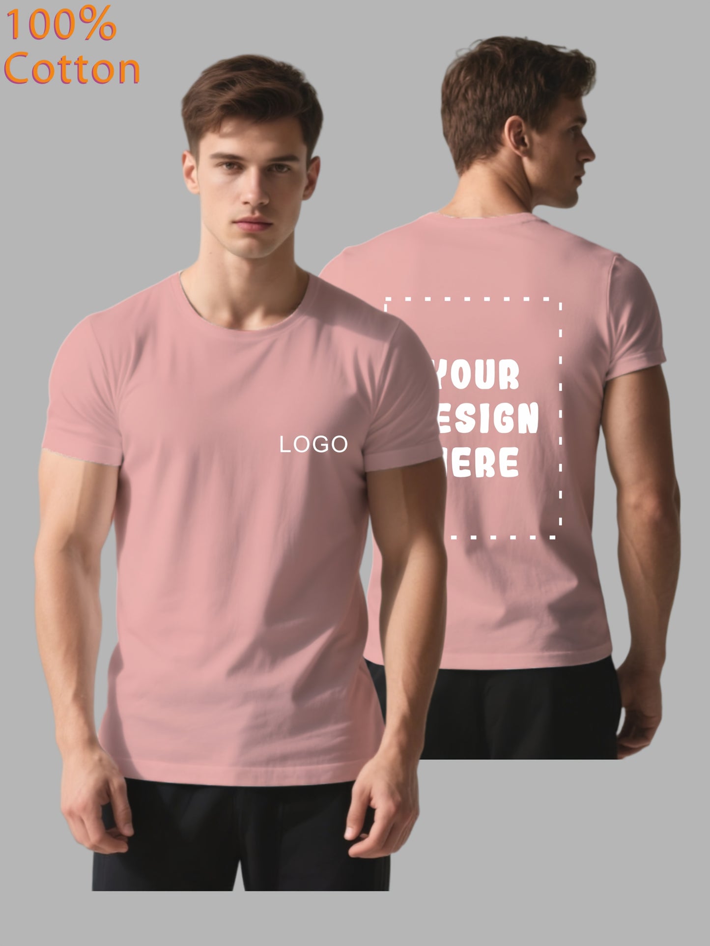 Men'S Customizable Cotton T-Shirt - Personalized Logo/Text Front & Back, Breathable Summer Tee for Corporate Events, Team Uniforms, Gifts - Bulk Ordering Available - Everyday Casual Wear, Promotional Clothing, Round Neck Desi