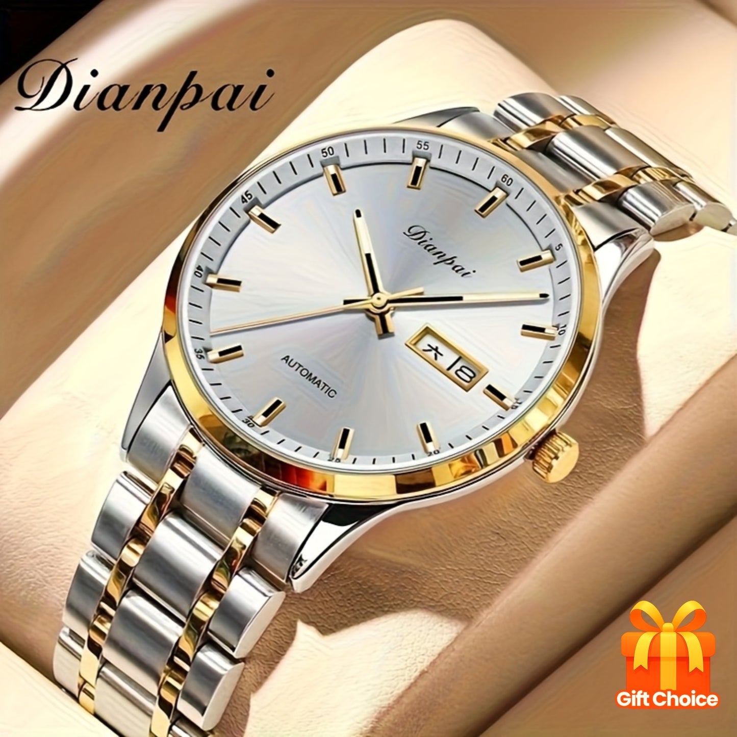 Montre classique luxueuse pour homme avec éclairage nocturne et calendrier, bracelet en acier inoxydable, cadeau parfait pour homme, montre mécanique automatique homme Dianpai, sans batterie