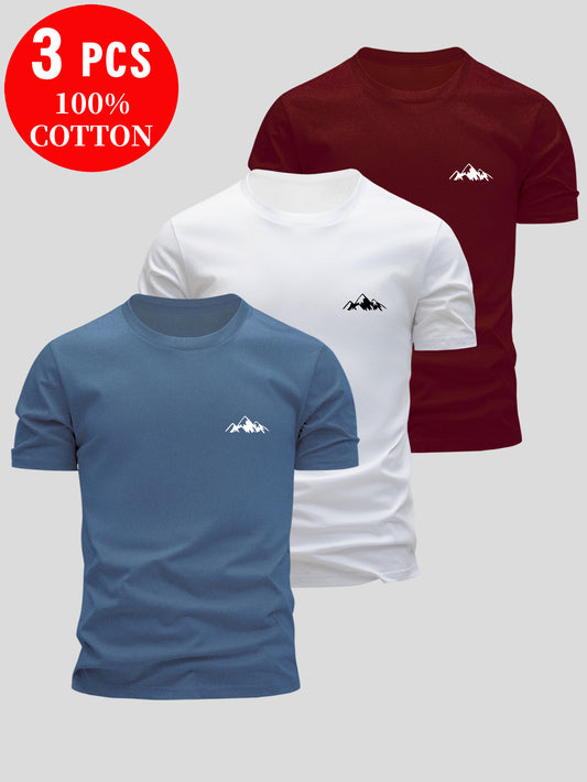 3pcs 's 100% Cotton T-Shirts Slim Fit Short Sleeve Crew Neck - White/Black/Navy Blue with Logo Print ( Grey Logo) - Soft Summer Casual Shirts, Breathable Casual Attire, Minimalist -Inspired Design for Layering & Outfits