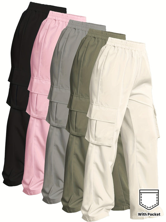 Lot de 5 Pantalons Cargo Femme – Taille Élastique avec Multiples Poches