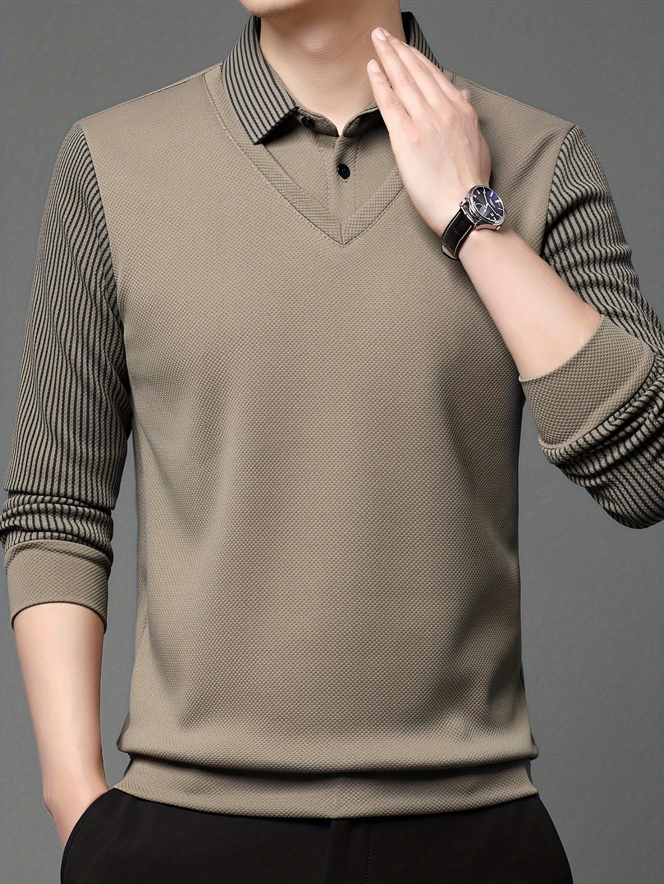 Solid Fake Two-piece Lapel Versatile Shirt Tops, Breathable Long Sleeve Golf Shirt For Casual Daily Wear, Spring And Autumn