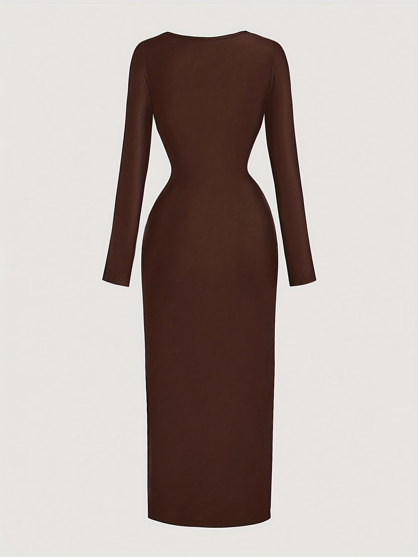 Robe Femme Élégante à Col Irrégulier — Manches Longues, Couleur Unie, Parfaite pour Soirées, Sorties et Rendez-vous