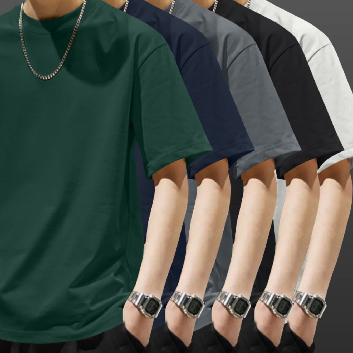 5pcs Pack Men's Heavyweight 100% Cotton T-Shirts - Casual Round Neck Short Sleeve Tees Suitable for Casual Attire, Gym, Office & Social Events - Pack Discount, Machine Washable Basic Wardrobe Staple (No Price Display Limitati