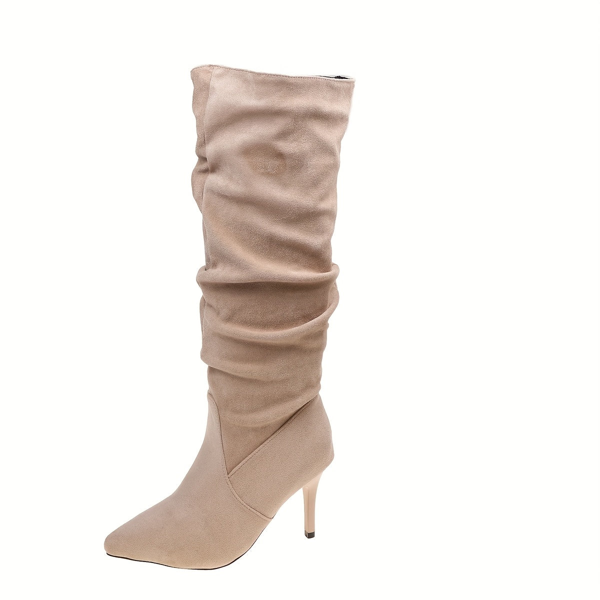 Bottes Sexy Femme à Talons Aiguilles – Montantes au Genou avec Effet Froncé, Dessus Tissu Couleur Unie, Bout Pointu, Semelle en Caoutchouc, Doublure et Semelle Intérieure en PU, Enfilage Facile, Bottines Décontractées Automne Toute Saison