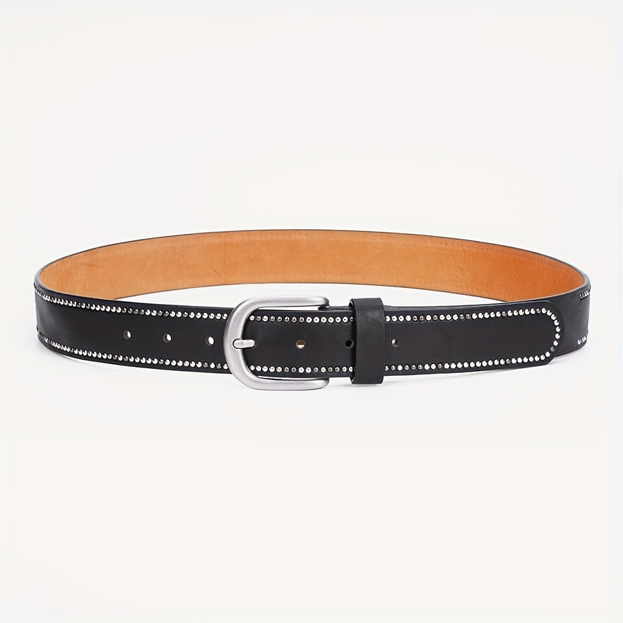 Ceinture en cuir véritable pour femmes – Style Y2K, boucle en alliage cloutée, large bande de taille pour jeans, accessoire de mode décontracté tendance punk
