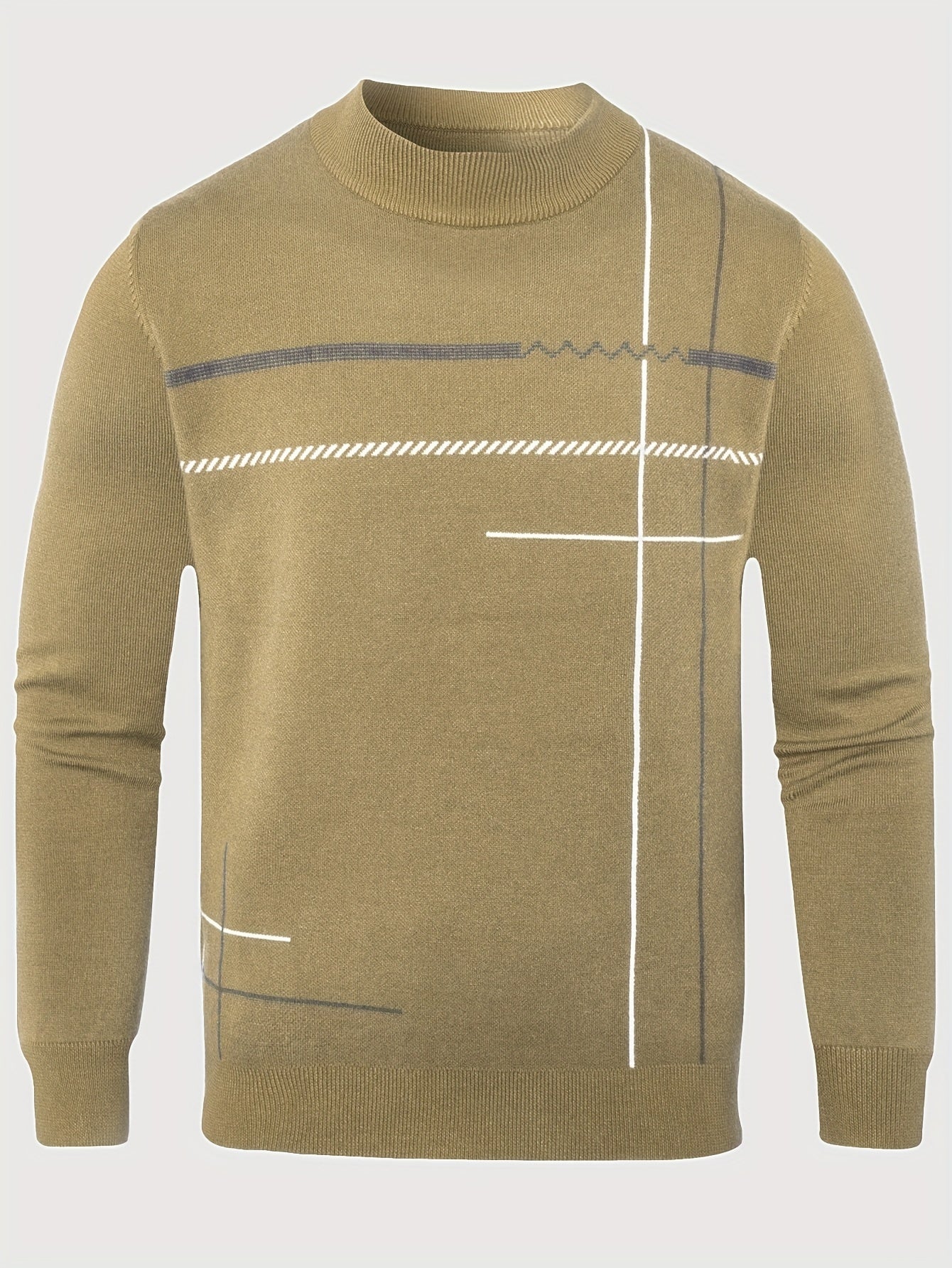 Classic Mature Men's Irregular Stripe Round Neck Casual Long Sleeve Knit Set