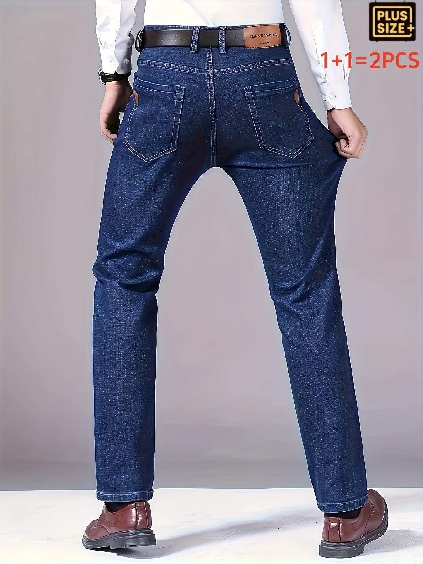 2pcs Jeans Homme Grande Taille – Stretch, Jambe Droite, Tout Saison, Casual & Business