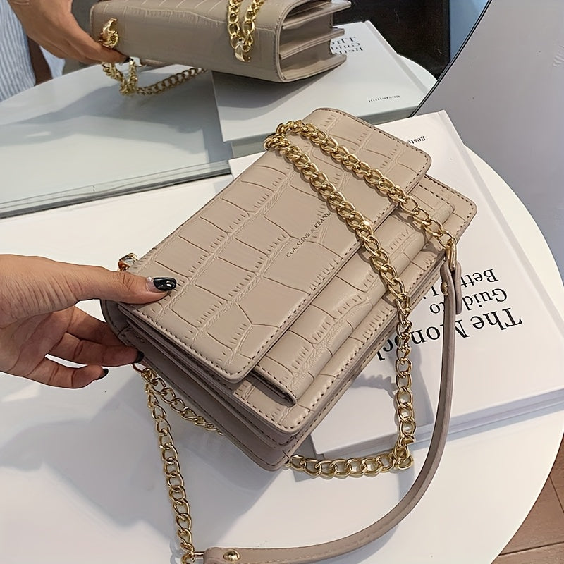 Sac bandoulière blanc femme, chaîne dorée, matelassé, fermeture pression, doublure tissu