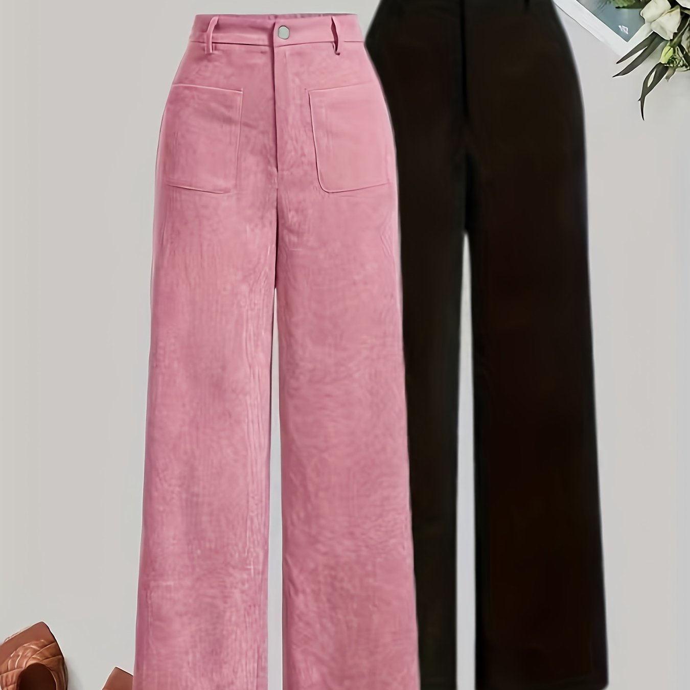 Lot de 2 Pantalons Femme Élégants – Taille Haute, Jambe Droite, Bureau et Décontracté, Confortables et Polyvalents