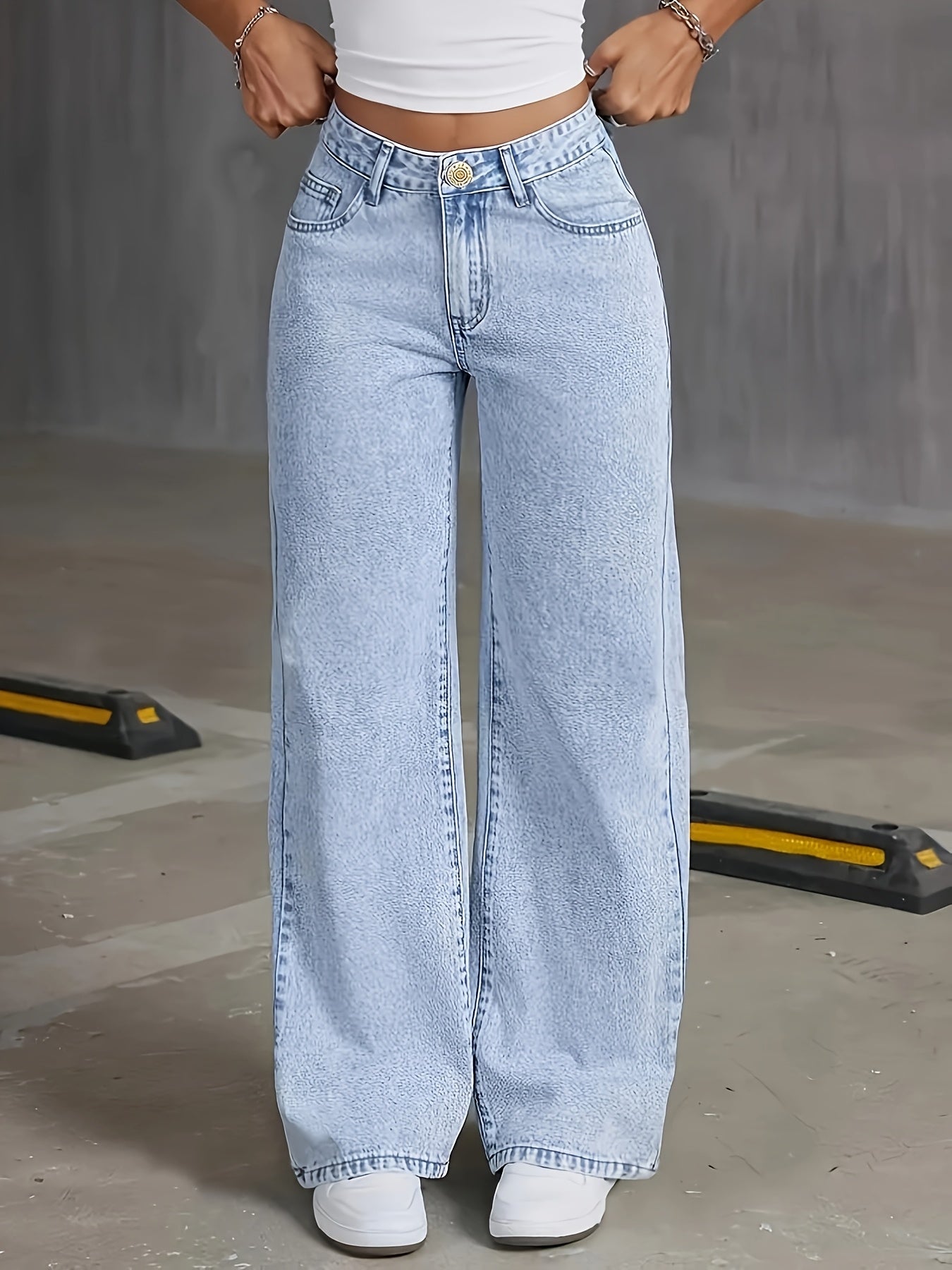 Jean droit stretch taille haute pour femme - Pantalon en denim stretch épais et opaque, grandes tailles disponibles