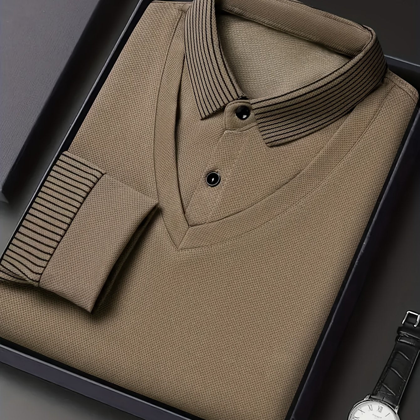 Men'S Two-in-One Long Sleeve T-Shirt - Navy & Striped Patchwork Collar Shirt, Button-Up Front, Breathable Fabric, Regular Fit for Business & Casual Wear, Versatile Clothing | Classic Collar Shirt | Stylish Contrast Design