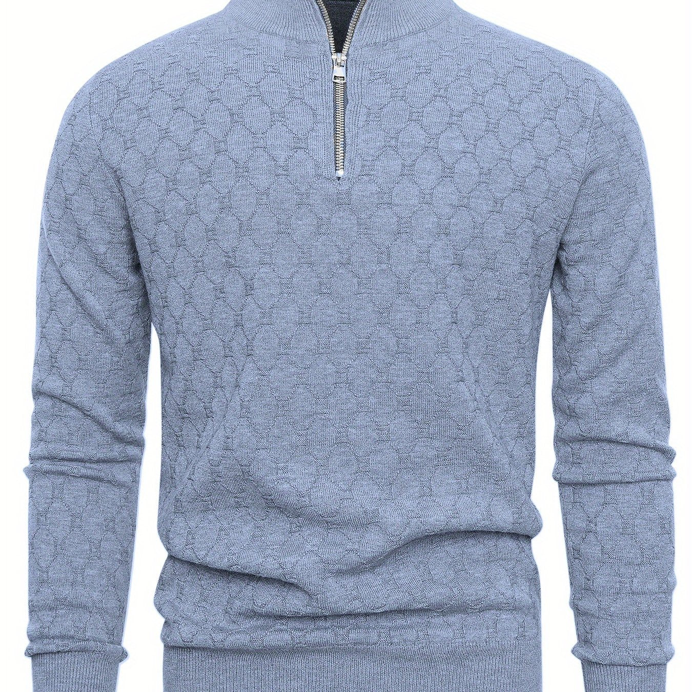 Men's Slim-Fit Half-Zip Sweater with Stand Collar - Soft Stretch Blending (Suitable for) - Half-Zip Front & Geometric Pattern - Business Casual Winter Wear - Fall Winter Wardrobe Essential - Hand Washable Long Sleeve Blazer f