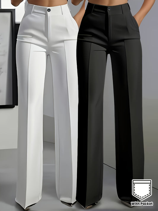 Lot de 2 Pantalons Femme Élégants Droits – Taille Haute avec Poches Obliques