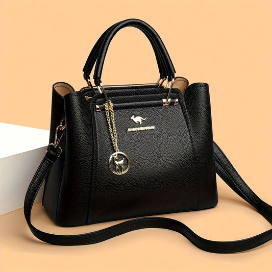 Sac fourre-tout noir élégant pour femme – Bandoulière amovible, fermeture zippée, détail métallique, polyvalent et stylé