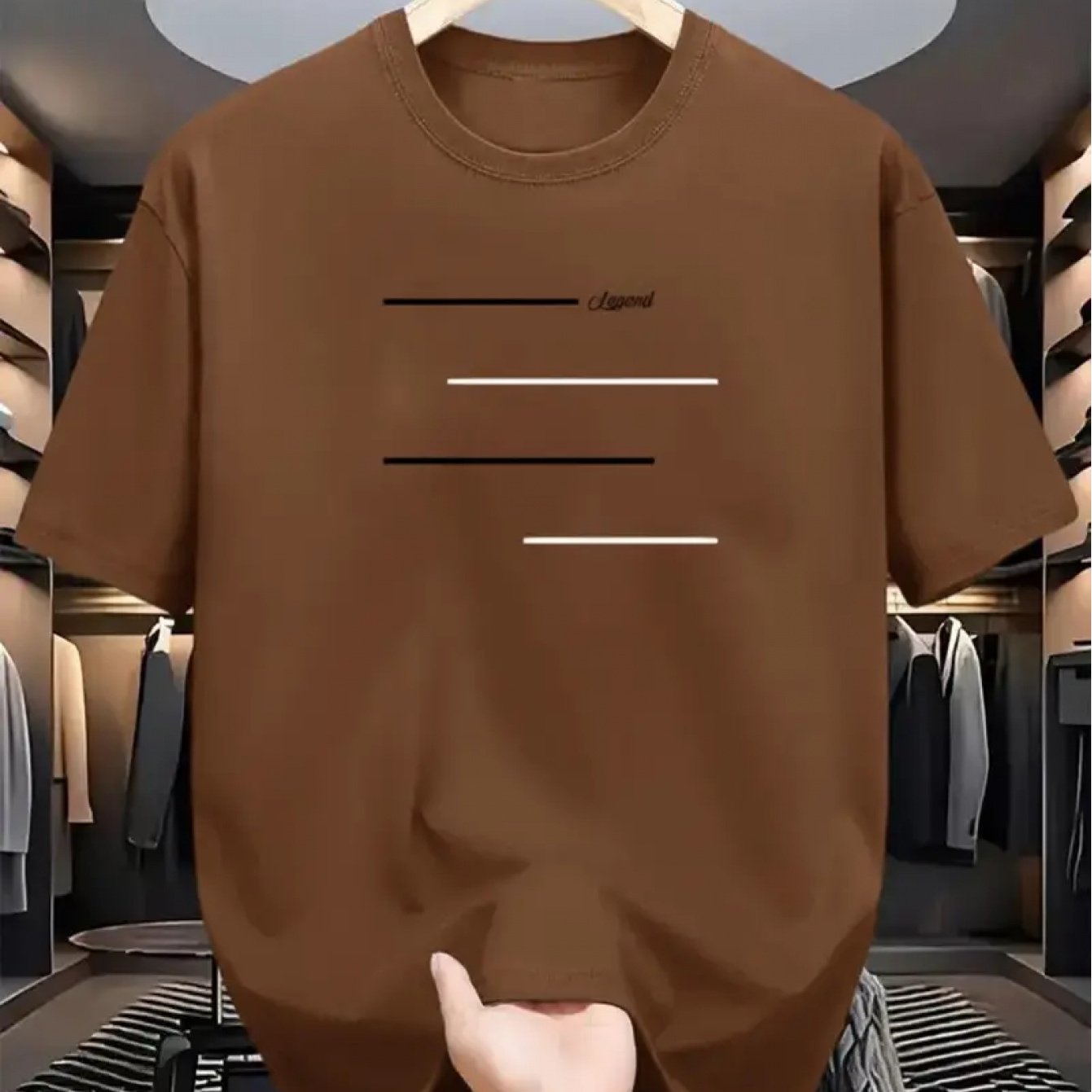 100% Cotton Unisex Loose Fit T-Shirt, Round Neck, Pure Cotton Positioning Print, 4pcs Horizontal Line Pattern, Casual Short Sleeve, Comfortable for Middle-Aged and Young Men, Trendy Adult T-Shirt XZL13