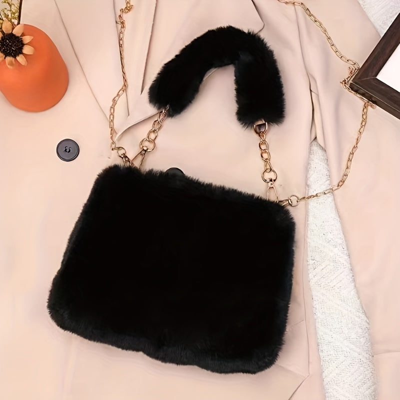 Sac en peluche automne/hiver femme – bandoulière réglable, petit sac carré léger et stylé, fermeture éclair, doublure synthétique, 5 couleurs au choix