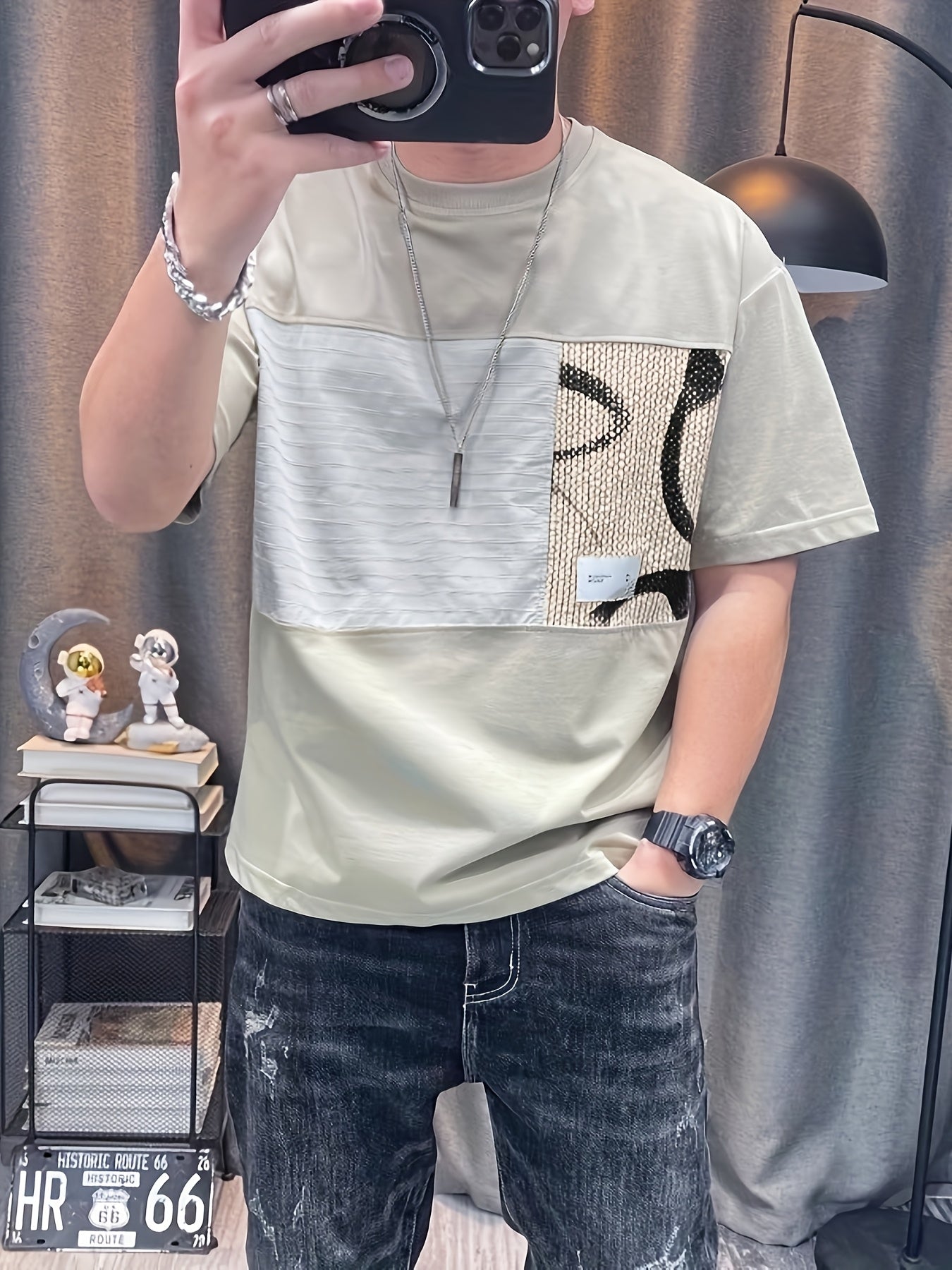 Men'S Slim-Fit Breathable Short Sleeve T-Shirt - Summer Casual Round Neck Tee with Geometric Pattern, Wrinkle-Resistant & Fade-Resistant, Lightweight for Casual Attire, Breathable Clothing | Trendy Casualwear | Comfortable Fi